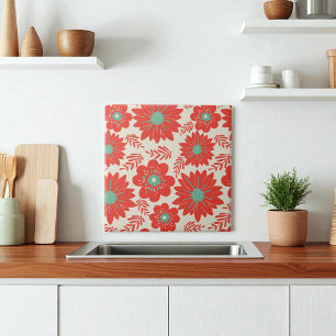 Azulejo Flora verde roja retro vintage
