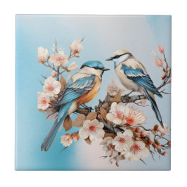 Azulejo Flora y Fauna vintage azul claro