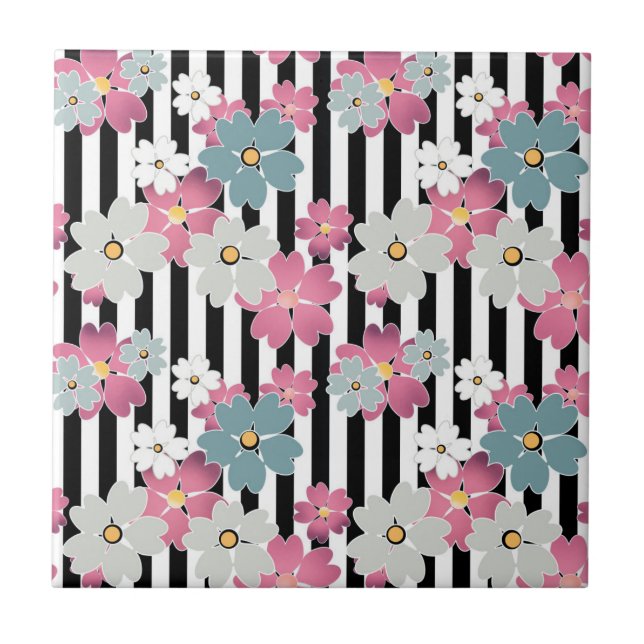 Azulejo Floral, a rayas (Frente)