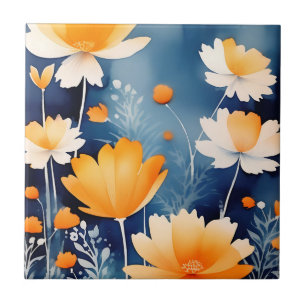 Azulejo Floral acuarela audaz Naranja