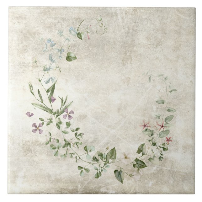 Azulejo Floral Acuarela Rústica (Frente)