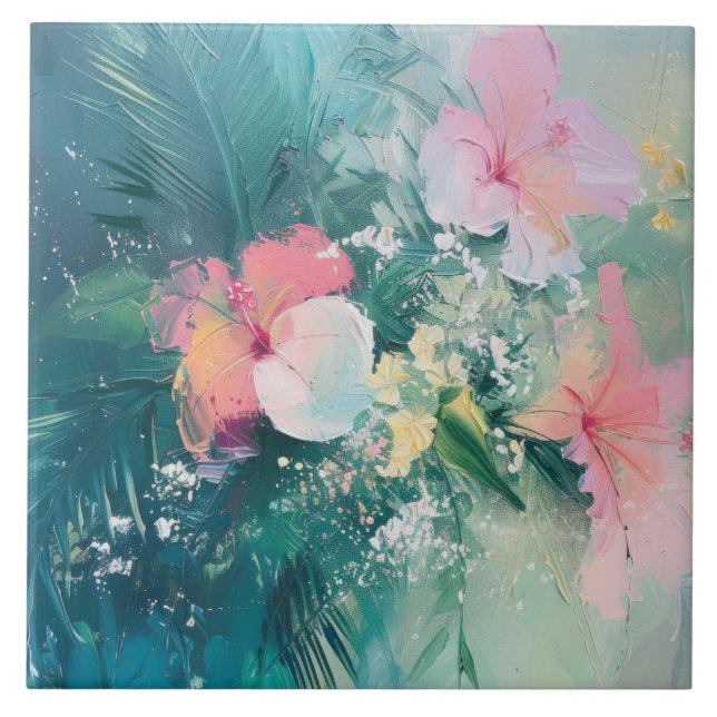 Azulejo Floral amarilla rosa trópica (Frente)