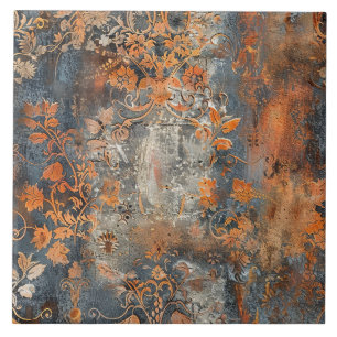 Azulejo Floral Antiguo de Metal Oxidado