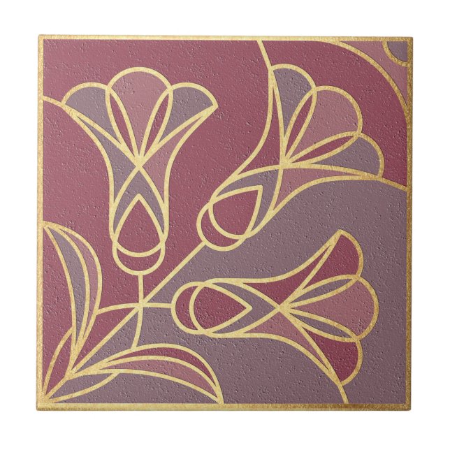 Azulejo Floral Art Déco. Mauve y Gold (Frente)