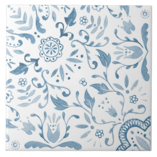 Azulejo Floral azul acuática Perfecta Tile Repetido