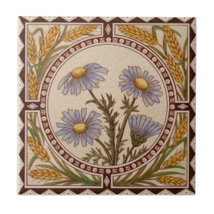 Azulejo Floral azul de flor de maíz de oro victoriano rep
