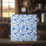 Azulejo Floral azul de la marina de cabaña francesa<br><div class="desc">Con un diseño floral azul intrincado,  estas baldosas recuerdan a las casas de campo francesas y a los espacios acogedores. Una adición única a los retoños de cocina o baño.</div>
