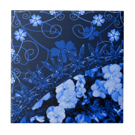 Azulejo Floral azul de sensación y purpurina