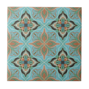 Azulejo Floral Azul Marroquí Acuarela