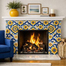 Azulejo Floral Azul Mediterráneo Sin Costuras