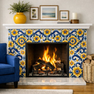 Azulejo Floral Azul Mediterráneo Sin Costuras