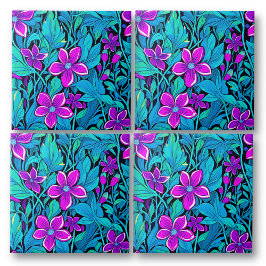 Azulejo Floral azul morado y Verde azulado de bonito