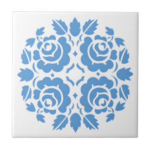Azulejo Floral azul Rosa de época