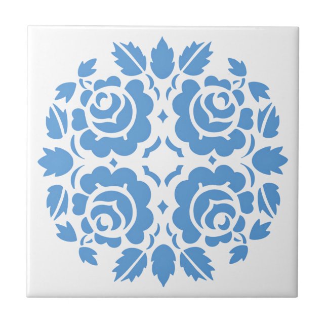 Azulejo Floral azul Rosa de época (Frente)
