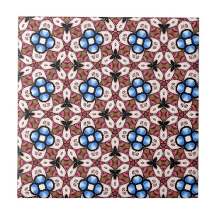 Azulejo Floral Azul Rosa y Marrón 
