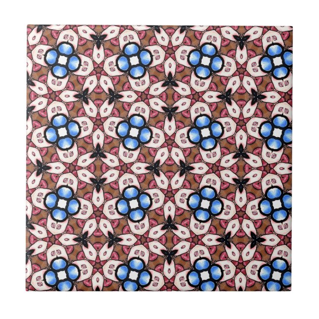 Azulejo Floral Azul Rosa y Marrón  (Frente)
