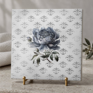 Azulejo floral azul vintage chinoiserie toile monograma