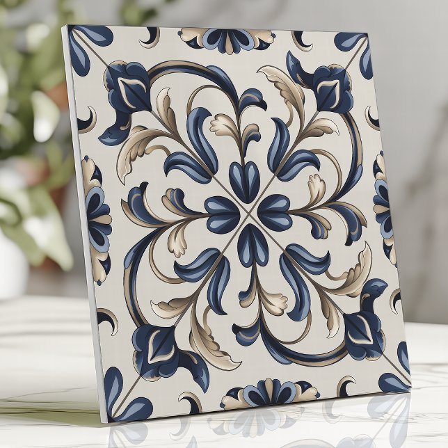 Azulejo Floral azul y beige (Subido por el creador)
