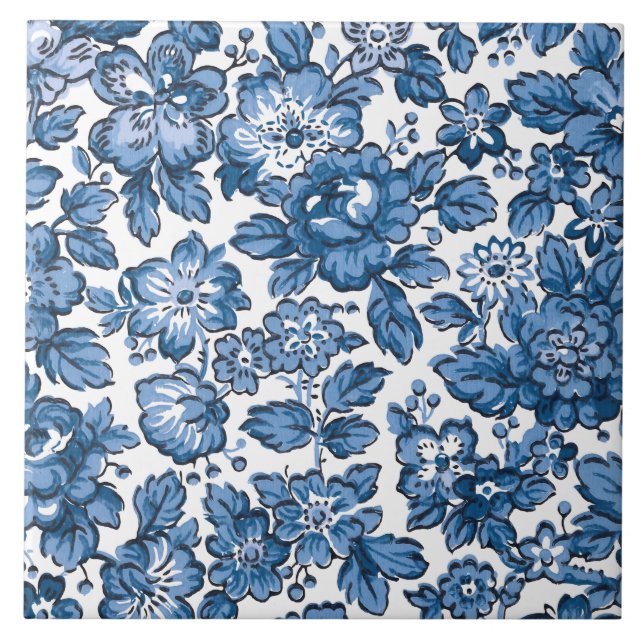 Azulejo Floral azul y blanca de bonito (Frente)