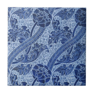 Azulejo Floral Azul y Blanco Estilo William Morris