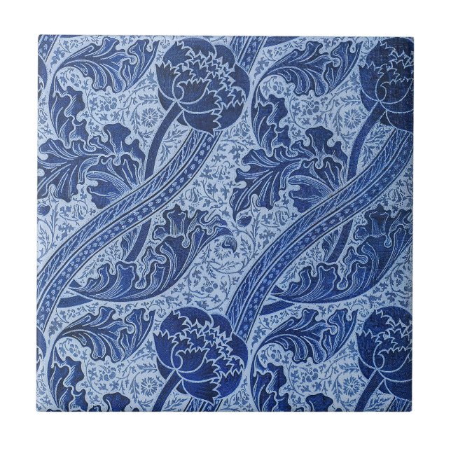 Azulejo Floral Azul y Blanco Estilo William Morris (Frente)