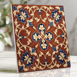 Azulejo Floral azul y dorada de terracota toscana