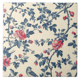 Azulejo Floral azul y roja de Jouy