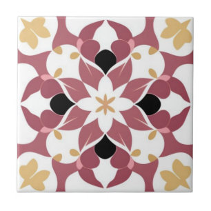 Azulejo Floral blanca, amarilla y rosa oscura