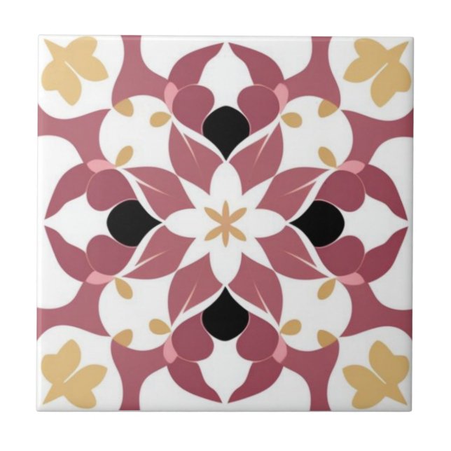 Azulejo Floral blanca, amarilla y rosa oscura (Frente)