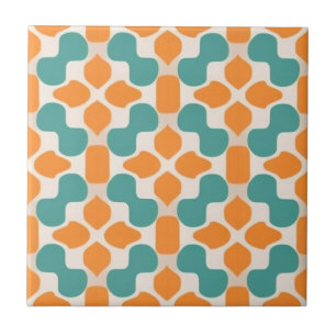 Azulejo Floral blanca, beige, acqua-blue y naranja