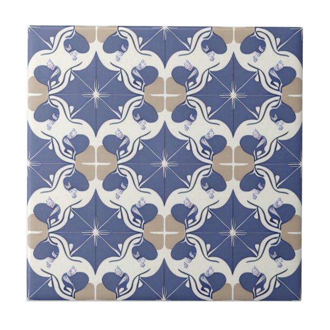 Azulejo Floral blanca, beige y azul oscuro (Frente)