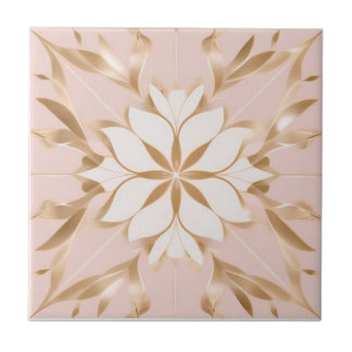 Azulejo Floral blanca, dorada y rosa
