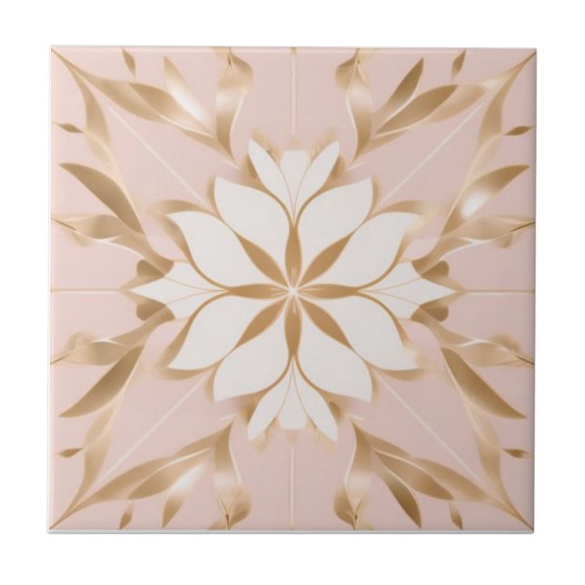 Azulejo Floral blanca, dorada y rosa (Frente)
