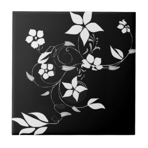 Azulejo Floral blanca en negro
