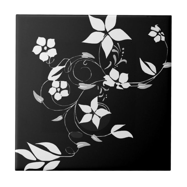 Azulejo Floral blanca en negro (Frente)