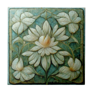 Azulejo Floral blanca francesa de estilo Art Nouveau, arte