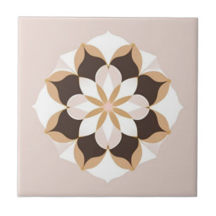 Azulejo Floral blanca, marrón y rosa pastel