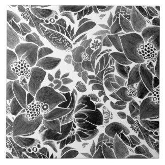 Azulejo Floral blanca negra