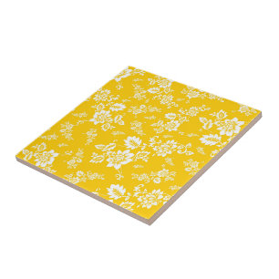 Azulejo Floral Blanca sobre Fondo Amarillo de Primavera