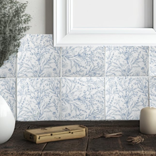 Azulejo Floral blanca y azul de cabaña francesa (Subido por el creador)