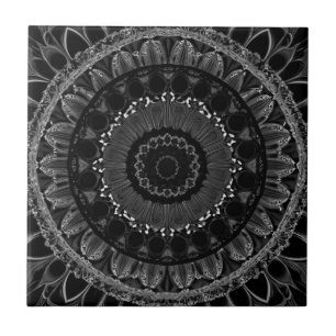 Azulejo Floral blanca y negra delgada