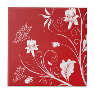 Azulejo Floral blanca y roja moderna