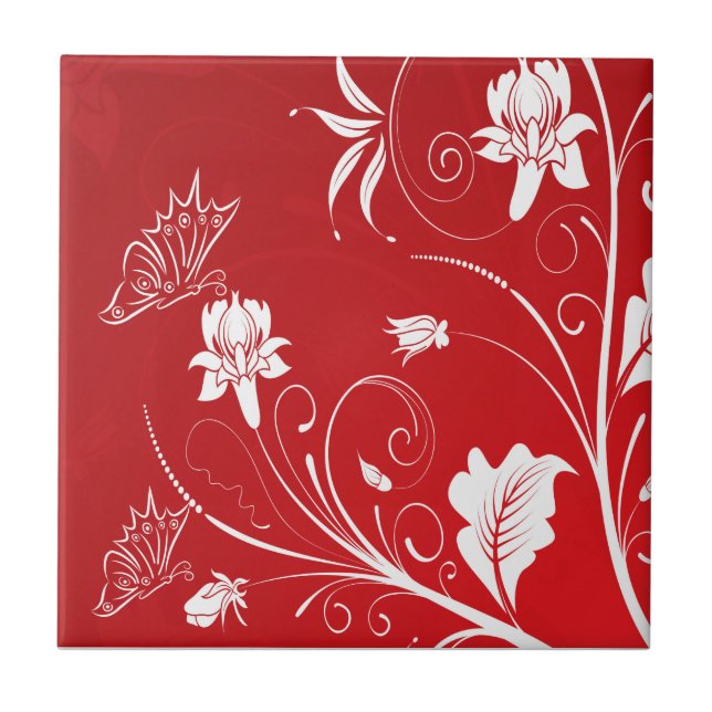 Azulejo Floral blanca y roja moderna (Frente)