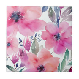 Azulejo Floral Blossoms | Watercolor Pink Flowers Painted