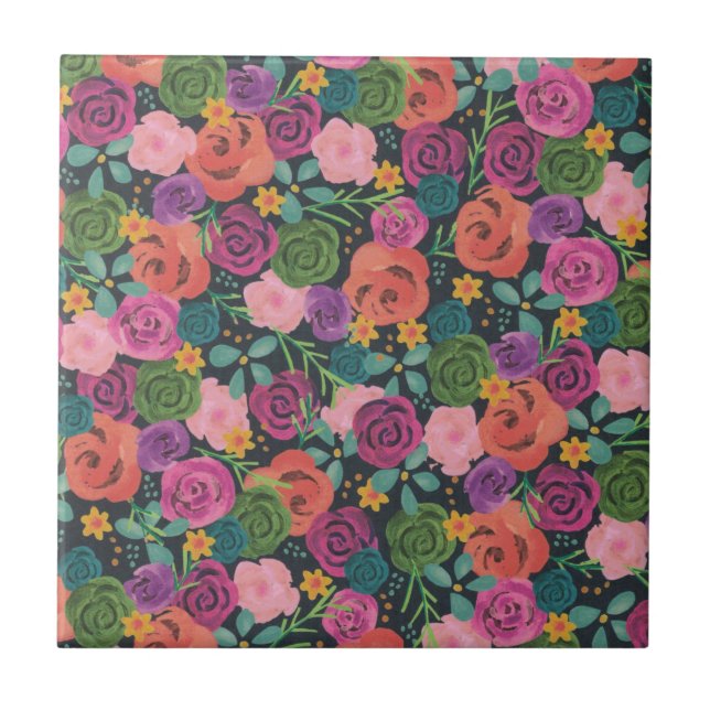 Azulejo floral boho rosa moda elegante flores botánicas (Frente)