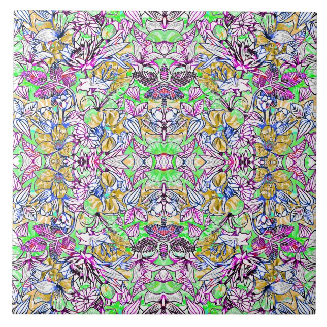 Azulejo Floral Botánico Colorido (Frente)