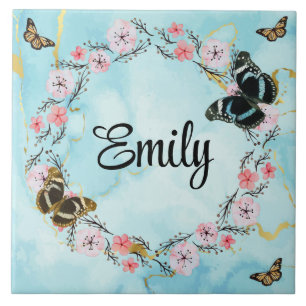 Azulejo Floral bouquet romantic serenity butterflies