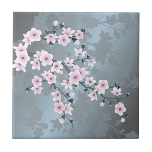 Azulejo Floral Cerezo Blossom Rosa Dusty Azul (Frente)