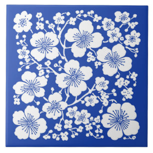 Azulejo Floral Cerezo en flor Flores Patrón Azul
