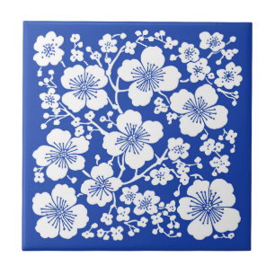 Azulejo Floral Cerezo en flor Flores Patrón Azul